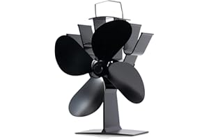Belns Melns Log Burner Stove Fan 4 Blades, Wood Burning Fireplace Fan Heat Powered, Silent Operation Eco Friendly Circulation for Wood Log Burner and Fireplace, Black
