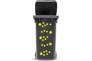 JUSTHOUSESIGNS Bin Sticker Set Stars, 41 Outdoor Decals in 2 Sizes, self Adhesive Vinyl Stickers for Wheelie bin Laptop car Caravan Waste Container Decor, Colour:Yellow
