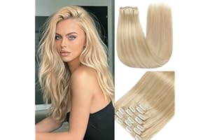 GUDOZO Clip in Extensions Human Hair 7pcs 50cm 120g Invisible Clip Extensions Human Hair Extensions Human Hair Clip Extensions Skin Weft Hair Extension(20Inch,P18K/613#)