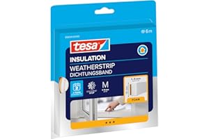 tesa INSULATION Calfeutrer M - Joint mousse pour isoler les fentes dans la maison, adhésif - Blanc - 6 m x 15 mm x 5,5 mm