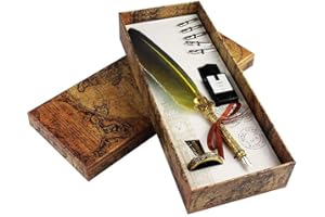 Jerbro Quill Pen, Handcrafted Quill Pen and Ink Set, Antique Dip Feather Pen Set Calligraphy Pen Set Writing Quill Ink Dip Pen with Ink Pen Holder Gift Set (Green)