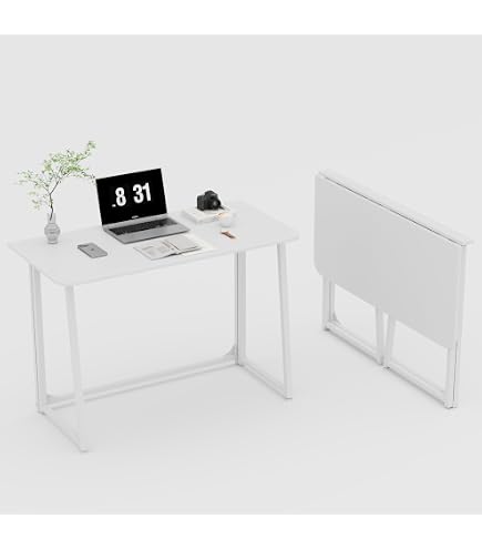 Hjh OFFICE Easy CLAP Klappschreibtisch – 80x50 Cm, Weiß, Metallgestell, Platzsparend, Bis 20 Kg