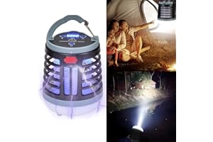 RAUWSEUL Zapper portatile per insetti e zanzare, ricaricabile elettrica, lampada da campeggio, 2 in 1 per interni ed esterni, multifunzionali, impermeabile IPX4, per viaggi, patio, casa, giardino, ecc.