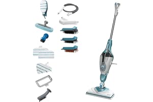 BLACK+DECKER 2-In-1 Steam-Mop With Delta Head, Steamitt With Autoselect Superheated Steam And 15 Accessories, 1600W, 120 Degree Celsius, 500 Ml, White/Aqua - BHSM1610DSM-GB