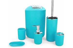 GMMH 6-Piece bathroom accessory set, soap dispenser, holder, toilet brush, bathroom set, turquoise, design 2