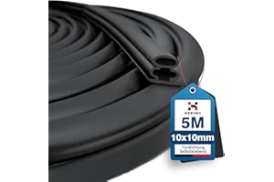 XEEINC 5M Türdichtung Dichtungsband Selbstklebend, 10mm(B) x 10mm(D) Haustür Tür Dichtung, Wasserdicht Abdichtungsband Türrahmen Türdichtung Gummi für Fenster Tür - Schwarz