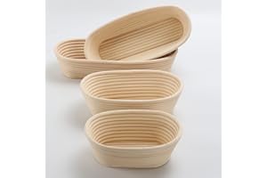 SUREBUY Cesta de levadura para pan ovalada, 4 unidades (21 | 25 | 30 | 35 cm) de ratán natural, con revestimiento de lino