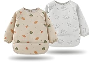 MOJINL Baby Lätzchen mit Ärmeln, Weiches und Hautfreundliches Ärmellätzchen, Wasserdichtes Lätzchen Baby mit Langen Ärmeln, Maschinenwaschbar, 2 Stück