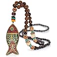 Vintage Long Necklace Handmade Turquoise Wood Beads Necklace for Women Fashion Jewelry