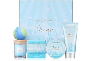 BODY & EARTH Pamper Gifts for Women, 5 Pcs Ocean Bath Spa Gift Set Includes Scented Candle, Body Butter, Gift for Women, Birthday Gift Sets , Mothers Day Gifts Christmas Gifts