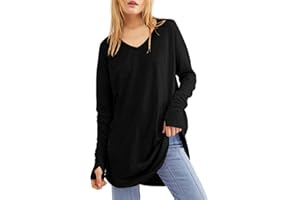 Ebifin Haut à manches longues pour femme - Col rond - Tunique ample avec trous pour les pouces