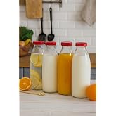 4 Adet 1 Litre Şeffaf S&uuml;rahi S&uuml;t, Ayran, Su, Limonata, Meşrubat Şişesi Plastik Kapaklı Cam Şişe
