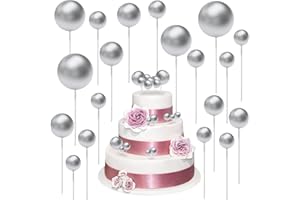 ZONON 40 Pezzi Topper Torta Sfera in Schiuma Topper Cupcake Palline Decorazione per Torta Sfera in Schiuma Topper Palline per Torta per Valentine Compleanno Nozze Festa Baby Shower (Argento)