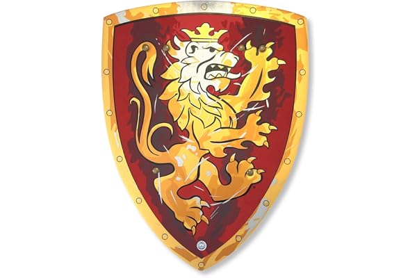 Liontouch - Bouclier du Chevalier Noble, Rouge/Moyen - Age 3-8 | 39.1 x 30 cm | Jouet en Mousse pour Enfants avec Thème Lion Doré | Accessoire de Bataille Sûr pour Costumes & Déguisements Pour Garçons