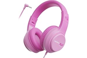 awatrue Kopfhörer Kinder, Over Ear kopfhörer Kinder 85/94dB Lautstärkenbegrenzer, Stereo Sound, Faltbare, Einstellbar, Audio-Sharing (Rosa)