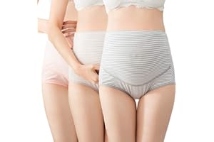 TRISTIN Cotton 3 Pack Maternity Pregnancy Overbump Smile High Waist Adjustable Underwear Knickers/Nursing Briefs Nude+pink+gray Striped