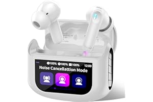 QXUFV AI Translation Earbuds Real Time,164 Language/7 Translation Modes Translator Earbuds with Audio and Video Calls,No Subscription,5 EQ Modes Touch Screen Translator Headphones,48H Ear Buds, White