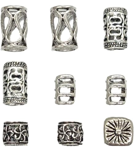 9 Perles Barbe & Cheveux Viking Runes – Argent Antique, Accessoires Tresses & Bijoux DIY Homme Femme