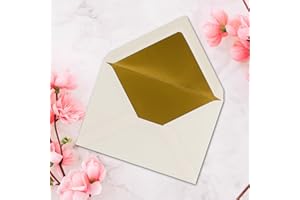 ‎NEUSER PAPIER Kuverts in Naturweiß - 25 Stück - Brief-Umschläge DIN C6-114 x 162 mm - 11,4 x 16,2 cm - Naßklebung - matte Oberfläche & Gold-Metallic Fütterung - ohne Fenster - für Einladungen
