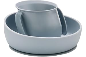 Doidy Trainer Cup and Weaning Bowl Set, for Baby 3months+ Mealtime (Cup + Bowl, Grey)