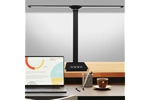 OXYLOPS Lámparas de Escritorio para la Oficina en Casa, Lámpara LED de Doble Cabezal, Control Táctil de Brillo y Temperatura de Color Ajustable, Puerto USB de Carga