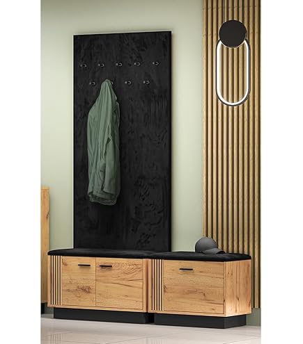 Brent Garderobenschrank Luton 2 - 200cm Flurgarderobe Mit Sitzbank In Eiche Schwarz