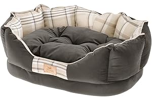 Ferplast Cuccia cani e gatti CHARLES 50 Divano con cuscino, Sofà per animali, Scozzese, Soffice velluto, Lavabile, 45 x 35 x h 17 cm, Marrone
