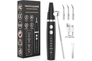 LOVE BEGANS Zahnreinigung Set Zahnsteinentferner Ultraschall Zahnreinigungsset für Häusliche Pflege von Zahn zuhause Es gibt 5 einstellbare Modi und 3 austauschbare Reinigungsköpfe, Schwarz