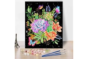 TISHIRON DIY Paint by Number for Adults Succulent, Butterfly Paint by Numbers for Adults Beginner, Colorful Flower Plant Print Art Paint by Numbers Kits Gift for Home Decor Frameless 16x20 Inch