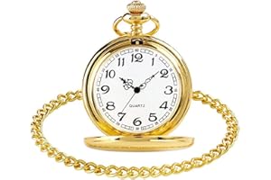 WONOLO Smooth Vintage Steel Quartz Pocket Watch Classic Fob Pocket Watch with Short Chain for Men Women - Gift for Birthday Anniversary Day Christmas Fathers Day (Gold)