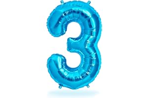 FUNXGO® Ballon Géant Numéro 3 Bleu - Ballon decoration anniversaire 3 ans - deco anniversaire 3 ans fille ou garcon - Gonflables à l'Hélium - Idéal pour Fêtes Filles et Garçons - Ballon 3 Bleu