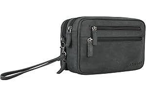 STILORD 'Nero' Pochette uomo con cinturino da polso in pelle Borsetta a mano Organizer da viaggio in cuoio Trousse Borsello piccolo vintage