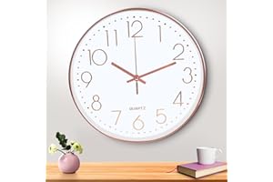 Gigtoop Reloj de Pared Moderno, 30 cm Oro Rosa, Movimiento de Cuarzo Silencioso, Decorativo Redondo para la Cocina, el Salón
