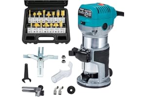 ANESTY Affleureuse Défonceuse Trimmer Router Fraiseuse Électrique Outil à Bois 710W Pince 8mm 6.35mm + Coffret de 15 Fraises à défoncer Queue de 1/4" pour Travail du bois