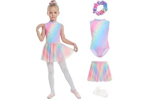 JiAmy flickor balett trikåer 4 st med avtagbar kjol tonad färg dansklänning outfit kombo tights knasig 4-12 år