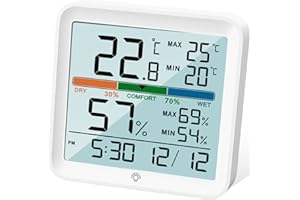 NOKLEAD Hygrometer Indoor Thermometer-Digital Room Humidity Gauge Accurate temperature Monitor Meter Max/Min Records, Touch LCD with Calibration Backlight Clock, Comfort Icon for Home Greenhouse