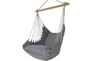 HOBEA-Germany Hängesessel mit 2 Kissenbezügen, Größe Hängesessel:L (bis 120kg belastbar), Farben Hängesessel: hellgrau