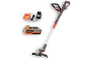 Fuxtec Tagliabordi/decespugliatore FX-E1RT20 – Set con Caricatore - Larghezza Taglio 25 cm - Asta e Maniglie Regolabili - Una batteria per Tutti i dispositivi da 20V, nero, argento, arancione