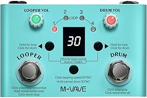 SHUAIGUO Looper Pedal with Drum Machine,Mini 2-in-1 Looper & Drum Machine Double Footswitch Looper Pedal Looper Guitar Pedal 30 Drums & 4 Loops High Precision Tuner Adjustable Speed