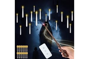 MozkeTo19 Christmas Decorations, Floating Candles with Wand, with 6 Hour Cycle Timer, Flickering Warm Light Flameless Floating Led Candle with Wand Remote (12PC Includes Battery)