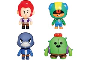 Brawl Stars Actionfiguren, 4 Stück, Spike, Colt, Leon & Crow, 11,4 cm hoch, Sammlerstücke, spielbares Mini-Spielzeug, P.M.I. Offizielles Lizenzprodukt für Videospieler, bewegliche Figuren