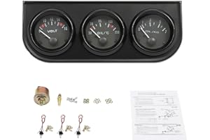 NAMASYO Zusatzinstrument Öltemperaturanzeige 3 in 1 Öltemperatur+ Öldruck +Voltanzeige Triple Gauge Kit Wassertemperatur Öl Manometer Öldruck Sensor für Auto/Lkw Schwarz