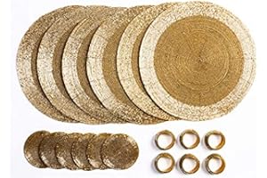 Penguin Home® Sottobicchieri di Vetro con Perline, Anelli Portatovaglioli e Tovagliette Rotonde, 18 Pezzi, Oro