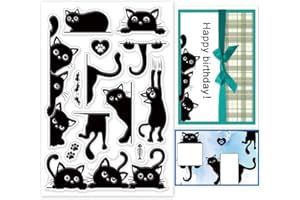 GLOBLELAND Timbri Trasparenti Gatto Nero per Scrapbooking Fai Da Te Bordo Gatto Sigilli per Timbri In Silicone Timbri Trasparenti per Creazione di Carte Album Fotografico Diario 6.3×4.33 Pollici