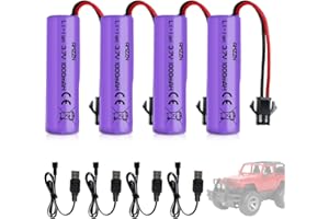 Afenau Lot de 4 batteries RC 1000 mAh 3,7 V - 3 7 V - Batterie Li-ion 1000 mAh avec 6 câbles de charge USB - Batterie Li-ion 14500 3,7 V - Batterie Li-ion rechargeable 3,7 V 1000 mAh pour véhicules