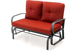 COSTWAY 2-Person Outdoor Glider Bench, Patio Double Swing Rocking Chair with Cushions, Steel Frame Garden Loveseat Relax Gliding Chair for Balcony, Porch and Poolside (Brick Red, 123 x 67 x 87cm)