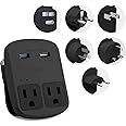 Ceptics World Travel Adapter Kit - QC 3.0 Dual USB + Dual US Outlets, Surge Protection, Perfect For Europe, UK, China, Australia, Japan, Perfect For Laptop, Cell Phones, Cameras - Safe ETL - Black
