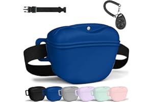 Aomig Sac Friandise pour Chien en Silicone, Accessoires Sac D'entraînement Doggie Treat Sac Pochette, Sacs de Nourriture Portables pour Promenades Chien avec Clicker et Ceinture Dressage(Bleu Foncé)