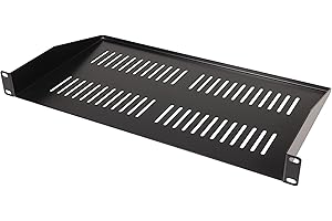 PULSE 19” 1U Vented Rack Shelf, 250mm Depth, Heavy Duty 1.5mm Steel, Black Powder Coated, Slim Space-Saving Rackmount Storage for Servers, Audio Equipment, Electronics - RKSV-1U250