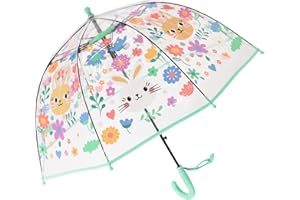 ThreeH Parapluie Dôme Transparent Enfants Ouvert Automatique 8 Nervures En Fibre de Verre Avec Une Poignée Facile À Saisir